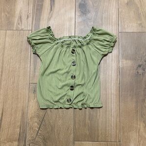 Green, button crop top frilled sleeves. Kids L 6X